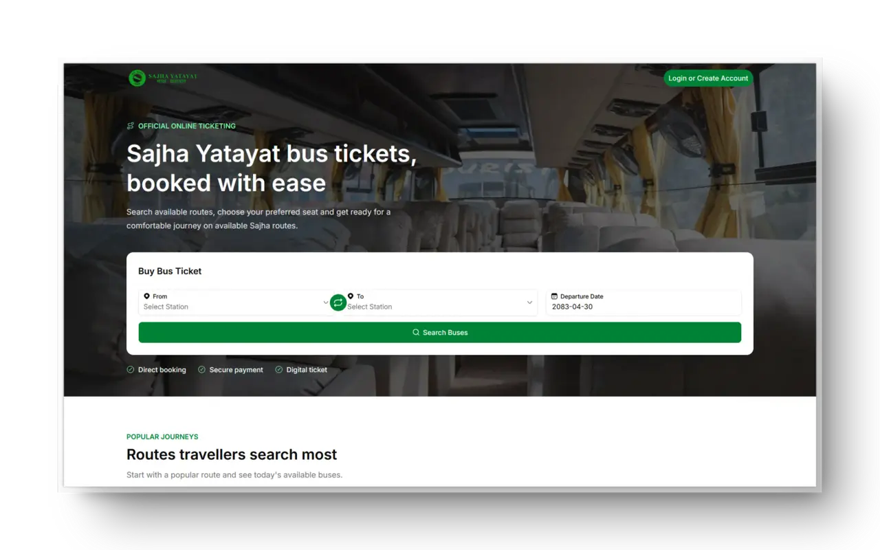 Bus Ticketing interface preview